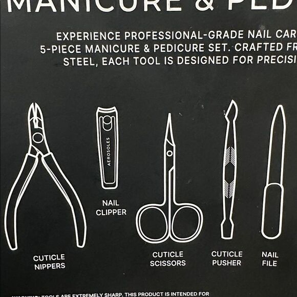 AEROSOLES Set of 5 Durable Professional Stainless Steel Versatile Manicure Tools - Picture 3 of 6